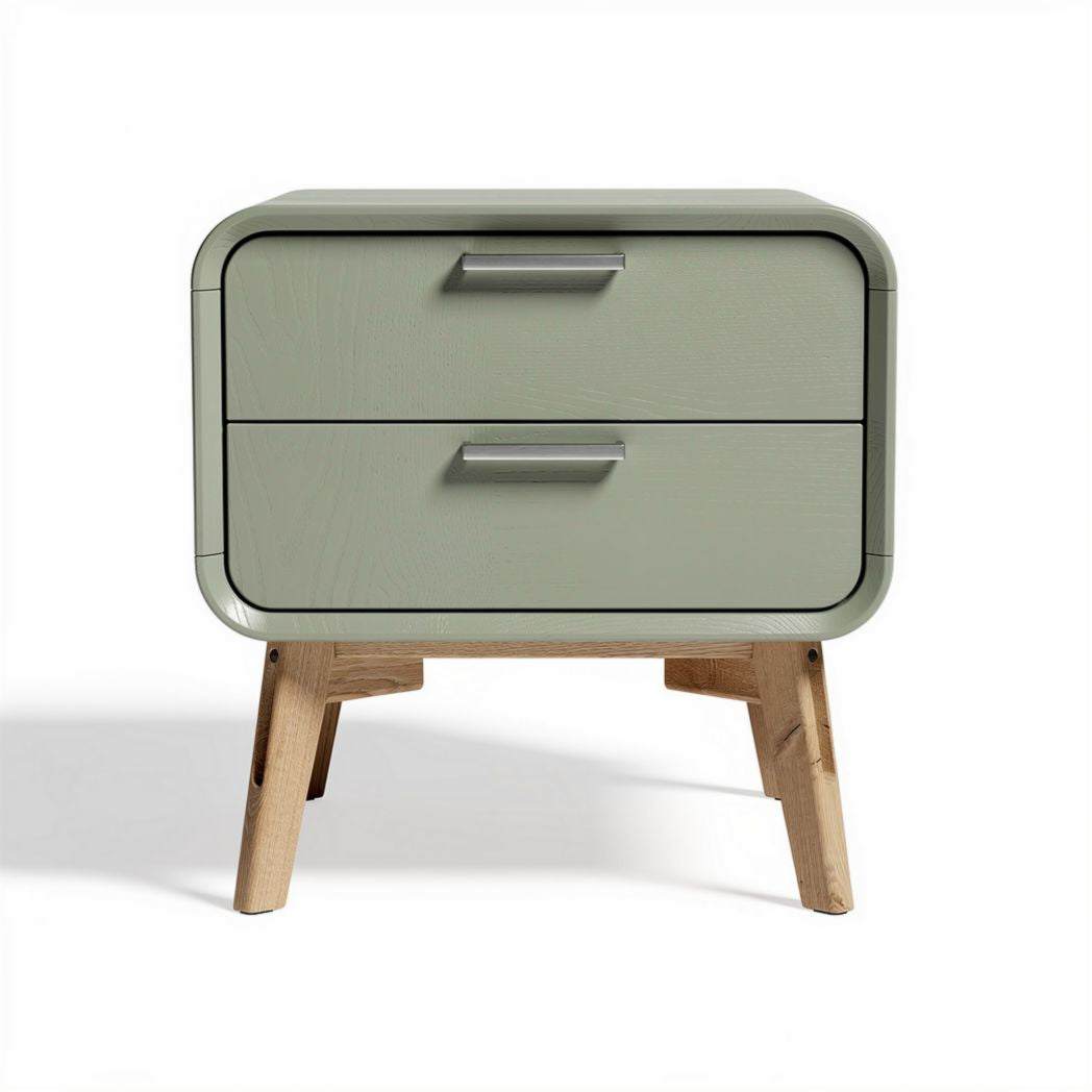 Green nightstand with two drawers and wooden legs 60 x 40 x 50cm