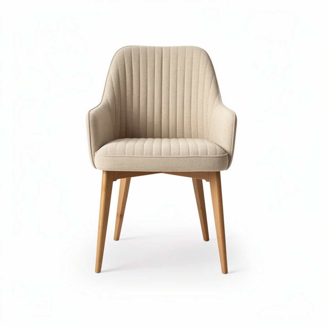 Upholstered dining chair with ribbed fabric and wooden legs 50 x 50 x 80cm