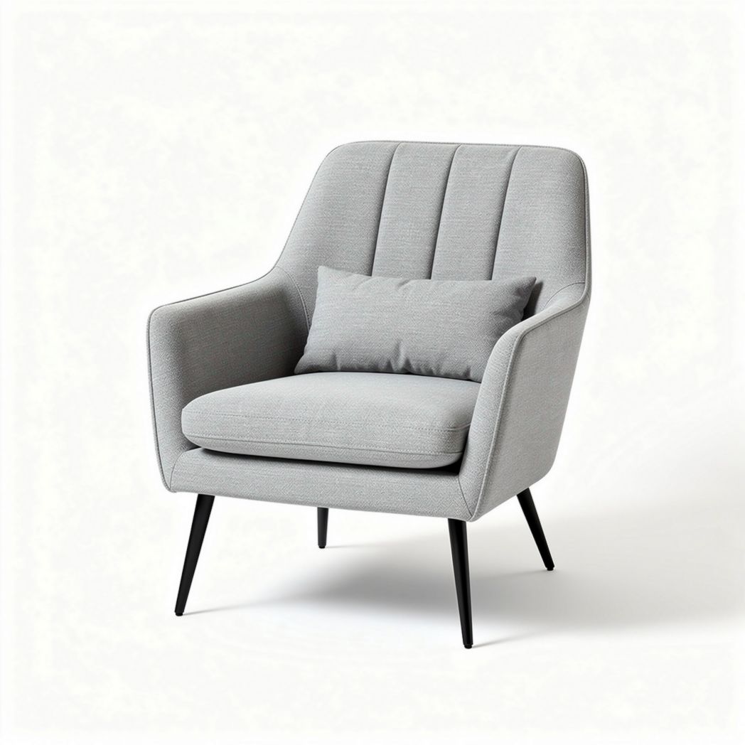 Gray upholstered accent chair with decorative cushion and black legs 85 x 80 x 90cm