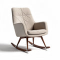 Rocking chair with fabric upholstery and wooden base in beige color measuring 80 x 70 x 90cm