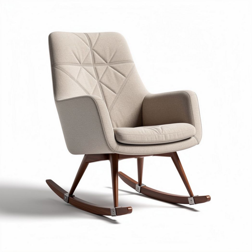 Rocking chair with fabric upholstery and wooden base in beige color measuring 80 x 70 x 90cm