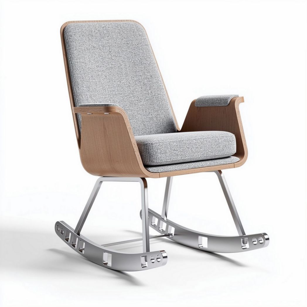 Rocking chair with upholstered fabric seat and wooden base 80 x 65 x 85cm
