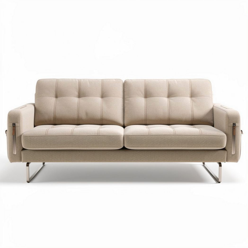 Fabric upholstered sofa with stainless steel frame in beige 180 x 85 x 75cm