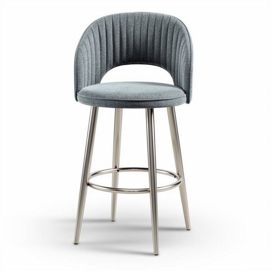 Upholstered bar stool with ribbed design and stainless steel legs 45 x 45 x 100cm