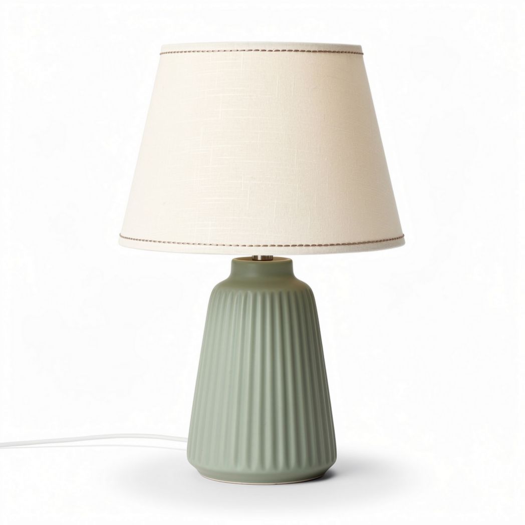 Ceramic table lamp with fabric shade in green 25 x 25 x 40cm