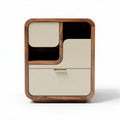 Modern wood storage cabinet with two drawers and open shelving 50 x 40 x 60cm
