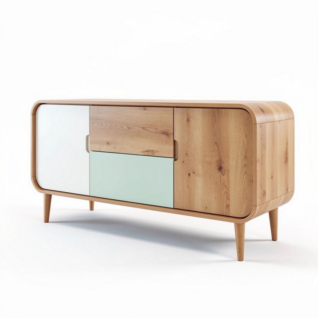 Wooden sideboard cabinet with colorful sliding doors 150 x 40 x 70cm