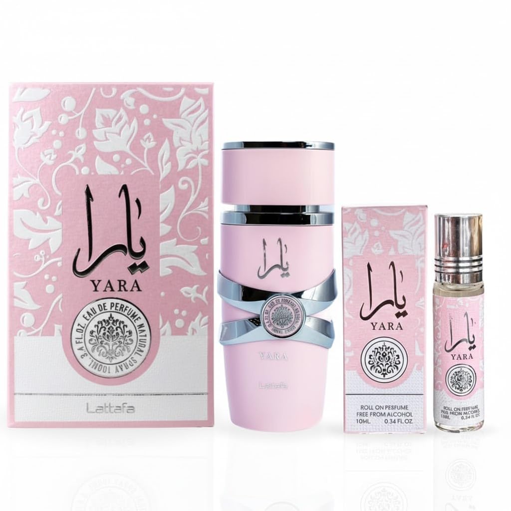Lattafa Yara 2-piece Fragrance Bundle for Women (3.4 Oz Eau de Parfum Spray + 0.34 Oz Concentrated Perfume Oil)(110ML)
