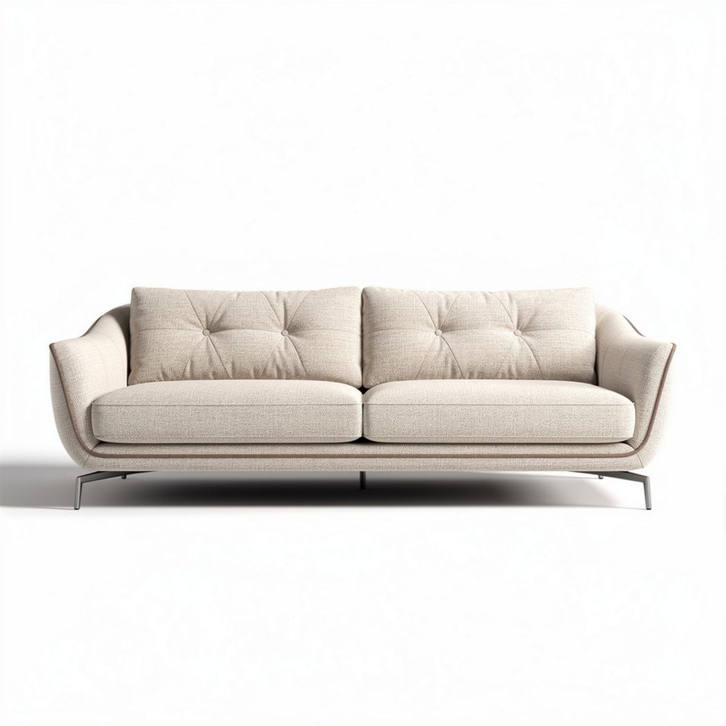 Modern beige upholstered sofa with stainless steel legs 200 x 90 x 85cm