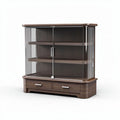 Glass display cabinet with wooden base and two drawers 120 x 40 x 180cm