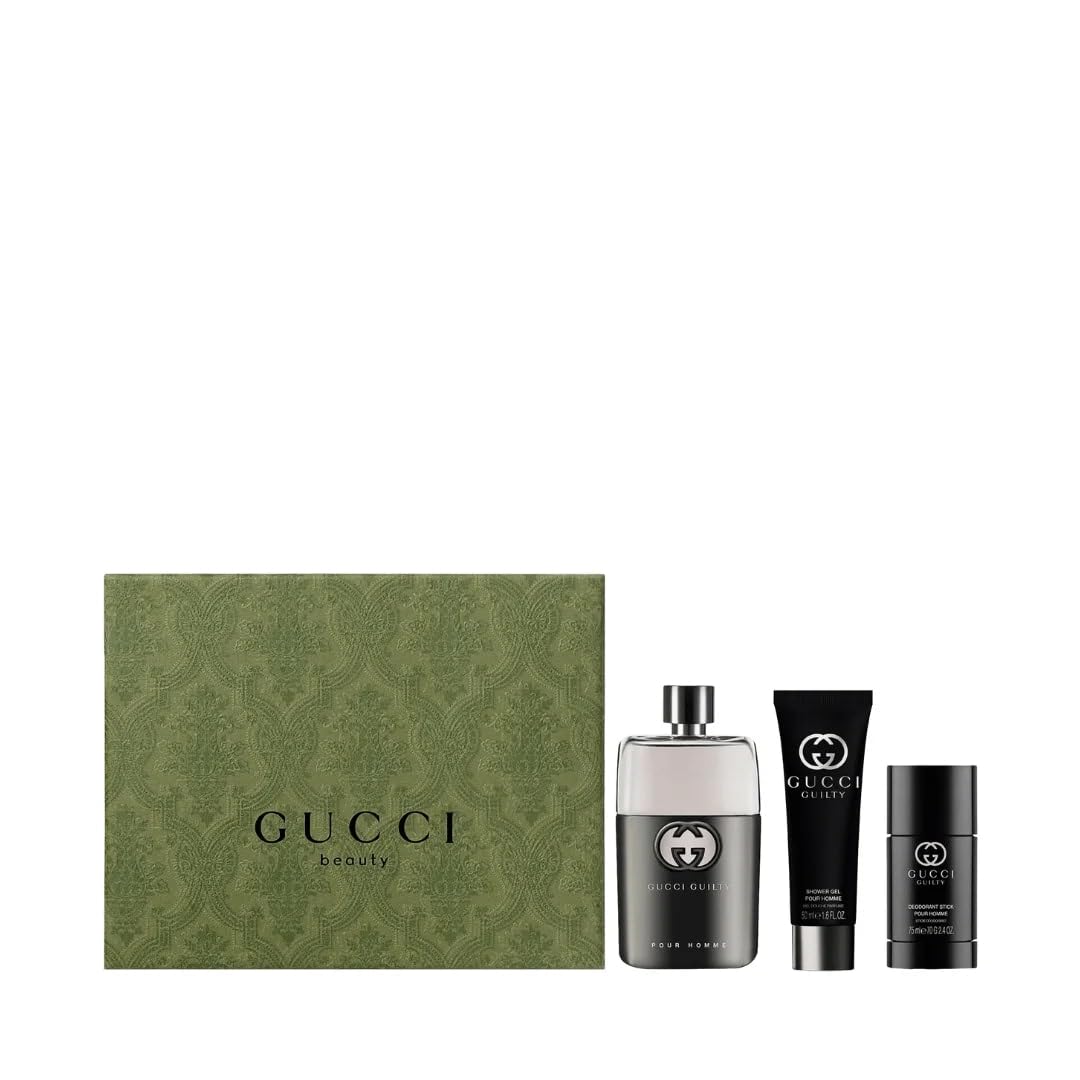 Gucci Guilty 3-Piece Set for Men, (3.0 Oz Eau De Toilette Spray + 2.5 Oz Deodorant + 1.6 Oz Shower Gel)(2.37 Fl Oz)