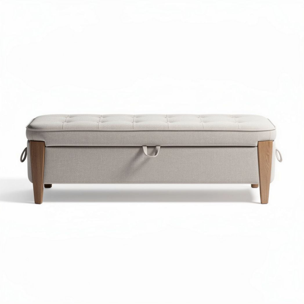 Fabric storage bench with wooden legs and upholstered top 90 x 40 x 45cm