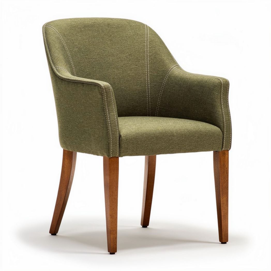 Fabric accent chair with wooden legs in olive green 65 x 60 x 80cm