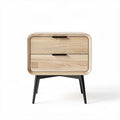 Wooden nightstand with two drawers and black metal legs 45 x 40 x 50cm