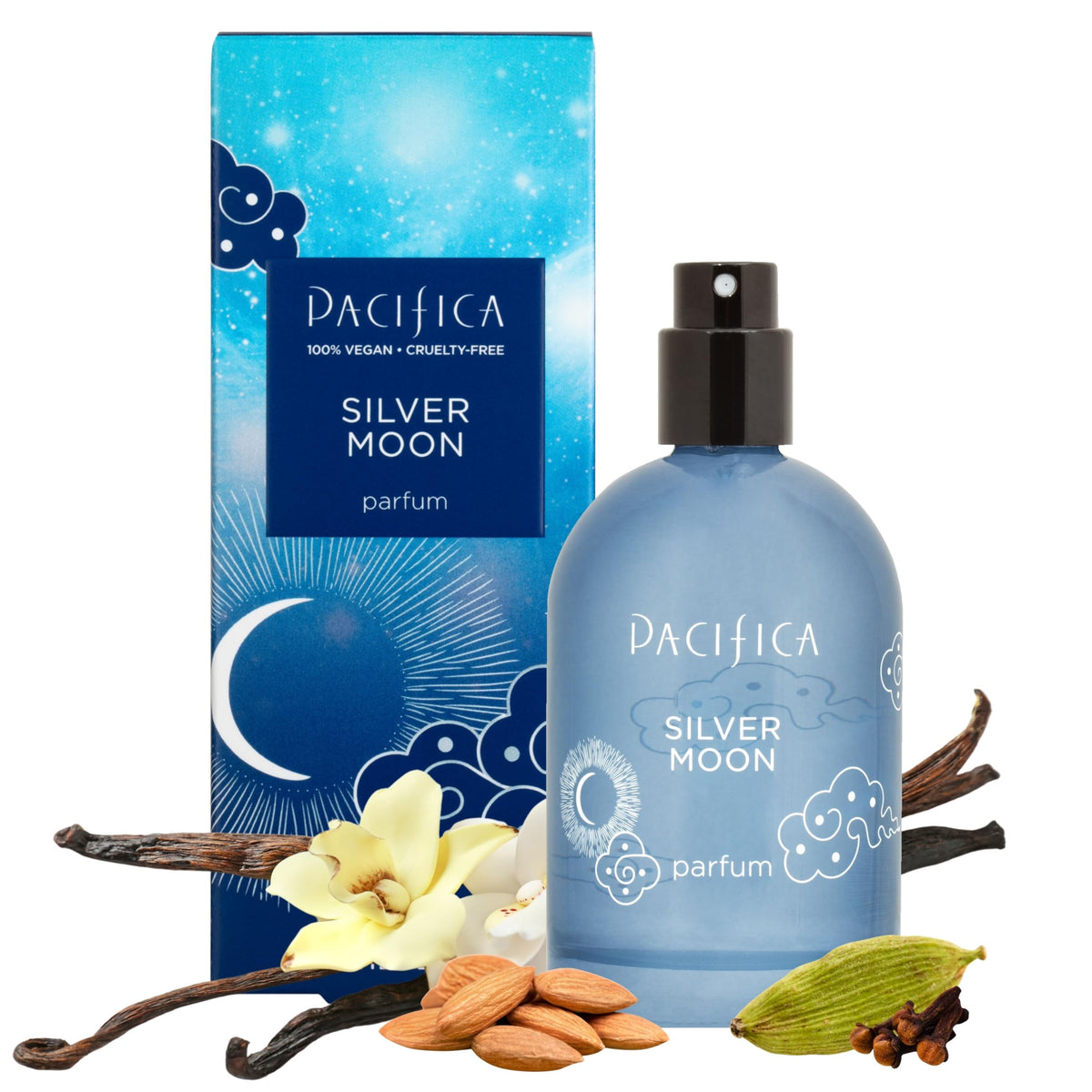 Pacifica Silver Moon Vanilla Almond Spice Perfume – Warm Gourmand Clean Fragrance for Women, 2 fl oz (Vegan  Cruelty-Free)(0.05 Fl Oz)